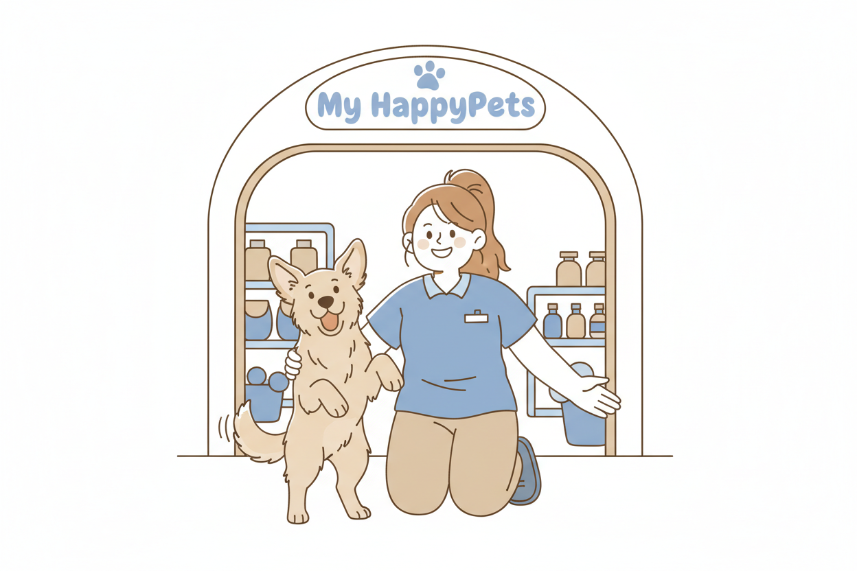 qui est a genous en train de me regarder heureuse avec son chien aussi heureux avec les oreilles hautes